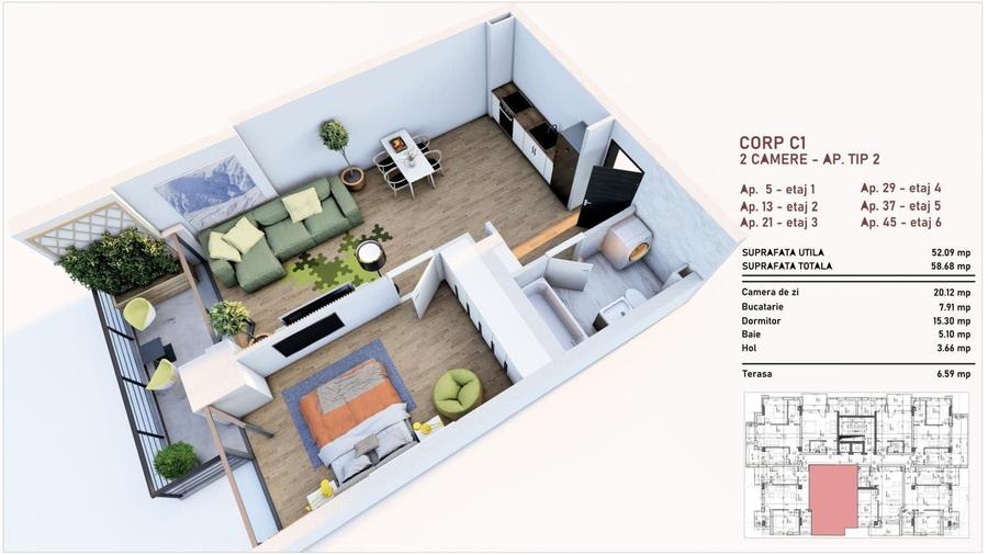 Apartament cu 2 camere decomandat în Tudor
