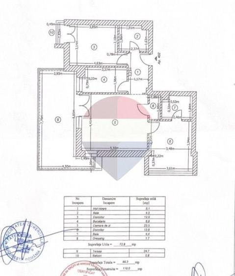 Apartament cu 3 camere semidecomandat în Central