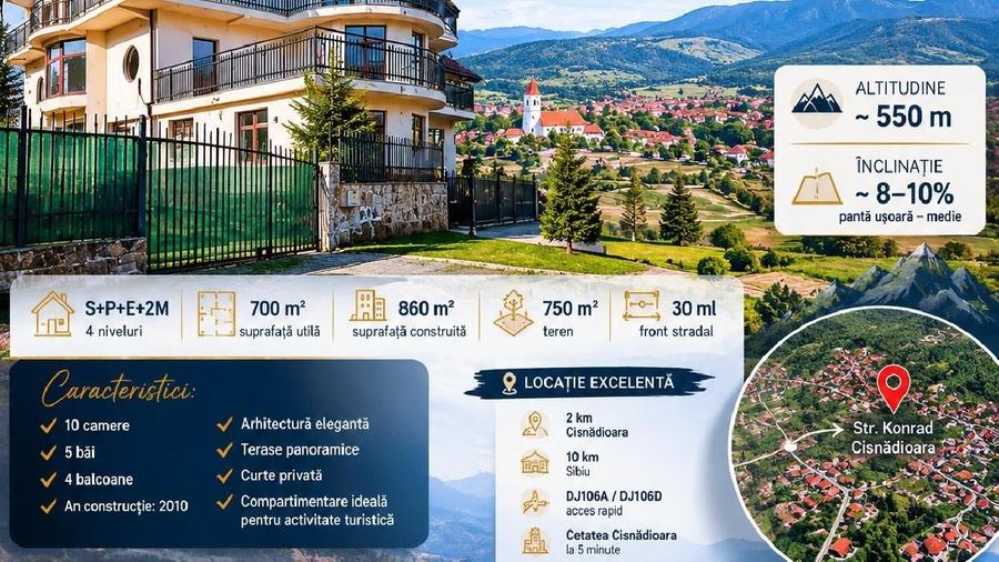 Casă individuală cu 10 camere cu Teren 750 Mp în Cisnădioara