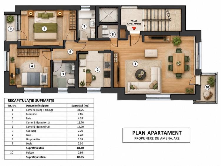 Apartament cu 3 camere decomandat, mobilat în Primăverii