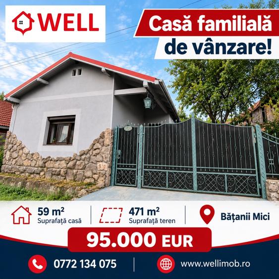 Casă individuală cu 2 camere cu Teren 471 Mp în Bățanii Mici