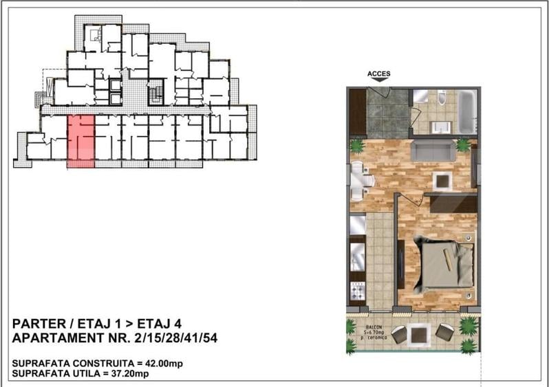 Apartament cu 2 camere decomandat în Nord-Est