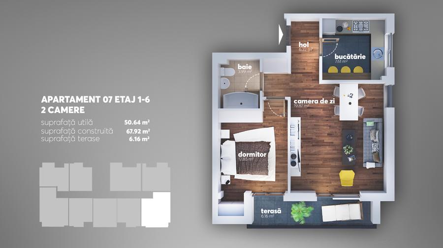 Apartament cu 2 camere decomandat în Apărătorii Patriei