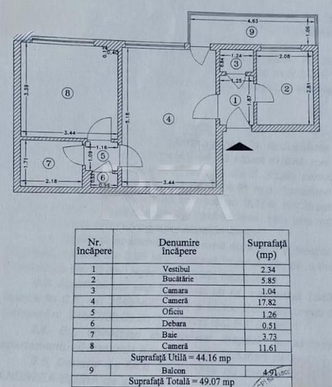 Apartament cu 2 camere semidecomandat în 1 Mai