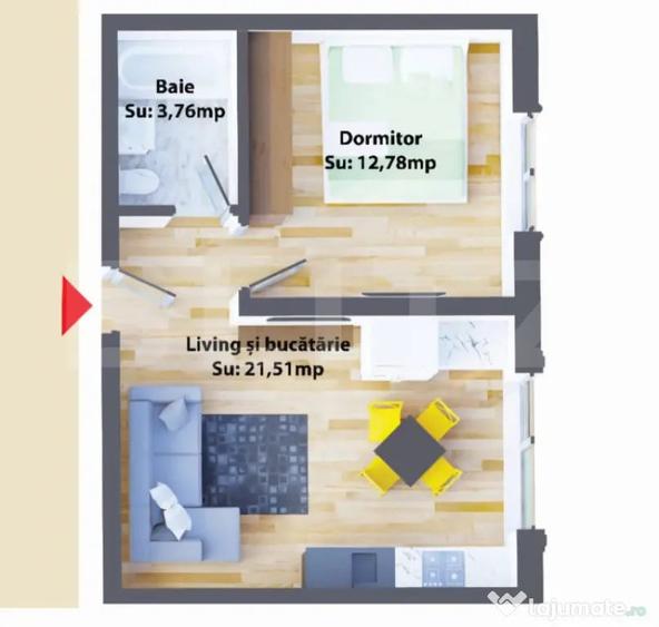 Apartament cu 2 camere decomandat în Central