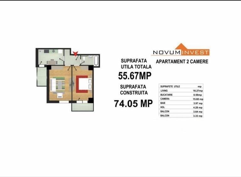 Apartament cu 2 camere decomandat în Politehnica