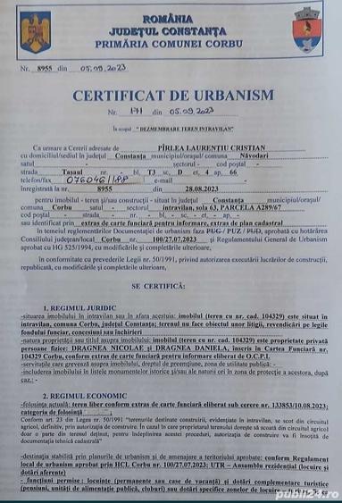 Teren de 528 mp, în Corbu