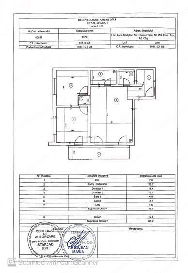 Apartament cu 3 camere semidecomandat în Jucu