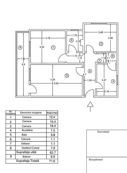 Apartament cu 3 camere decomandat în Titulescu