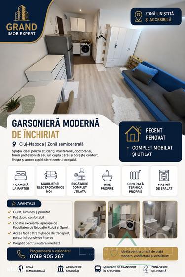 Garsoniera Spatioasa | Renovata | Parter | Centrala Termica| Plopilor - 3