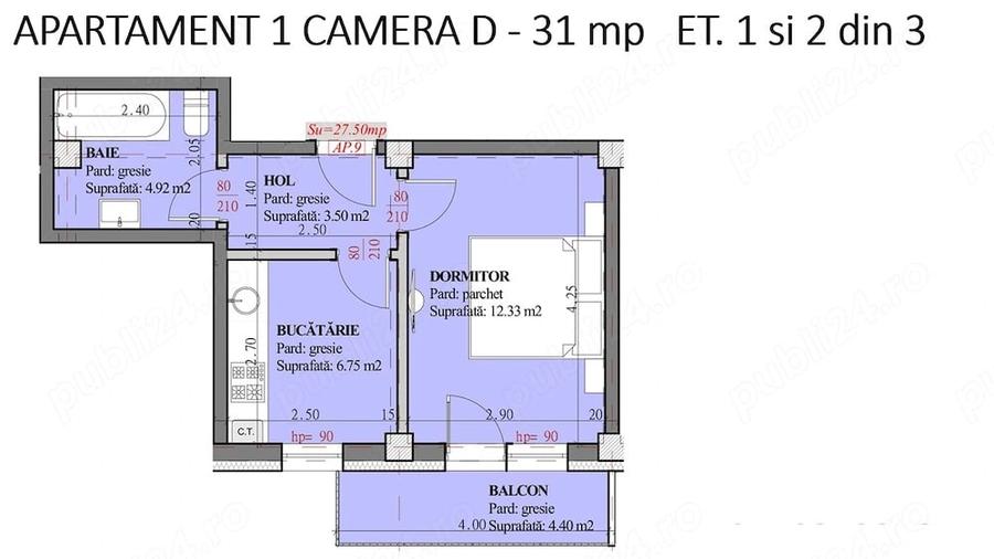 Apartament cu 3 camere decomandat în Tomești