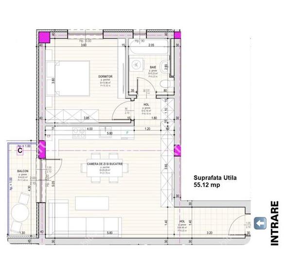 Apartament cu 2 camere decomandat în Aeroport