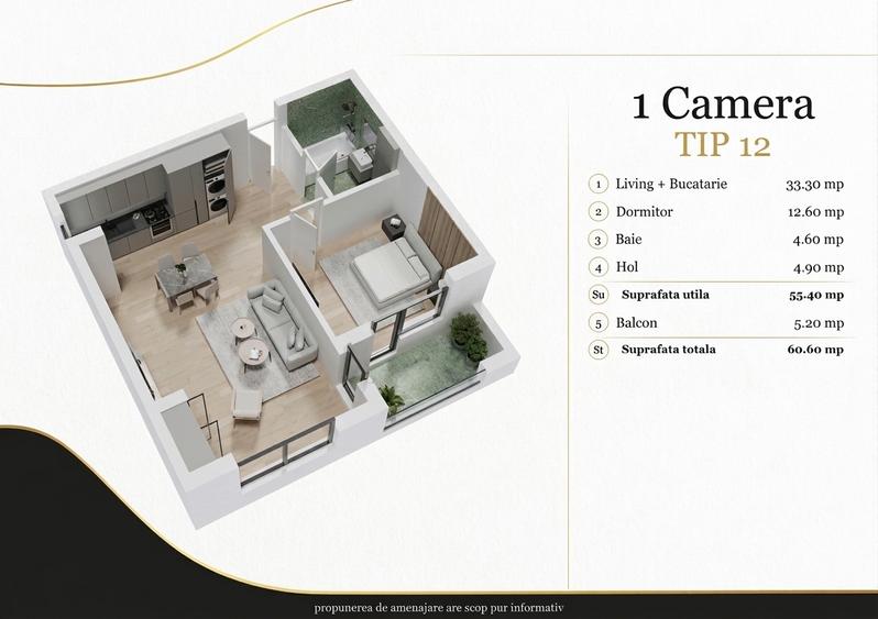 Apartament cu 2 camere în Popești-Leordeni