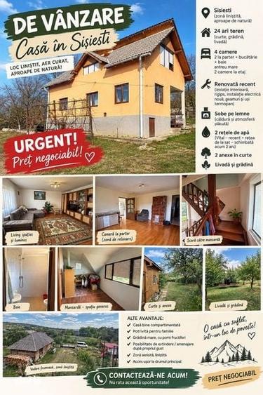 Casă cu 4 camere cu Teren 168 Mp în Șișești