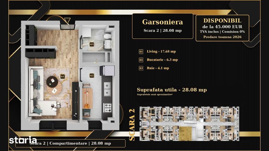 Garsoniera 28,08mp in Chiajna, de la 45.000, TVA inclus, 0% comision - 4