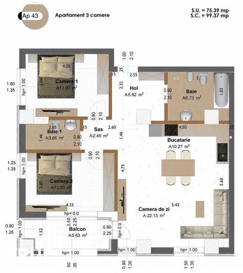 Apartament cu 3 camere decomandat, mobilat în Tudor