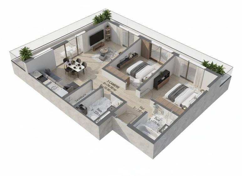Apartament cu 3 camere decomandat în Exterior Nord