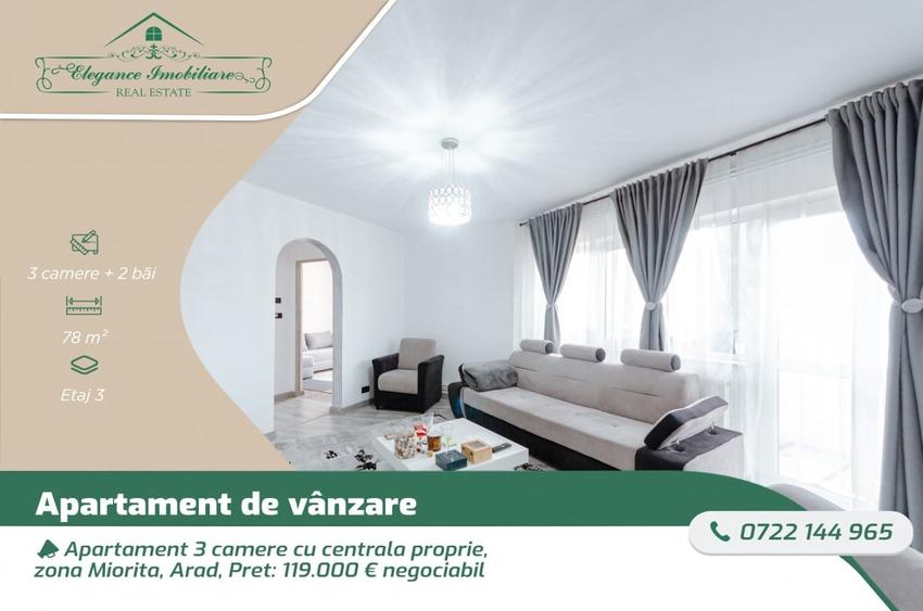 Apartament cu 3 camere semidecomandat, mobilat în Miorița