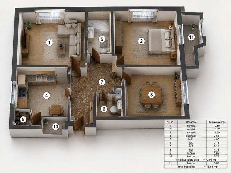 Apartament cu 3 camere decomandat, mobilat în Sebastian