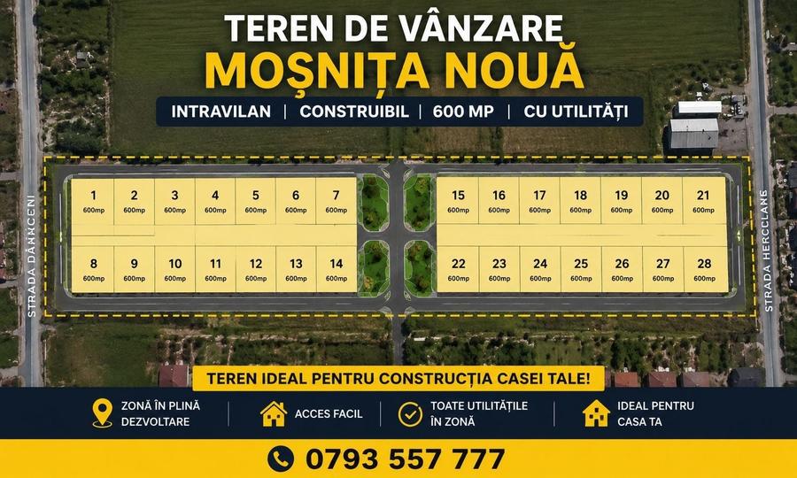 Teren Construcții intravilan de 600 mp, în Moșnița Nouă