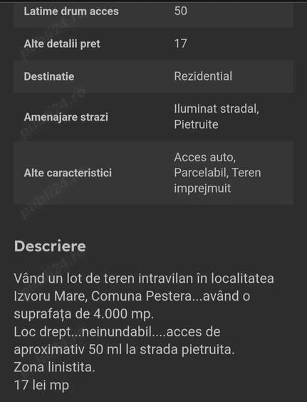 Teren de 3900 mp, în Izvoru Mare