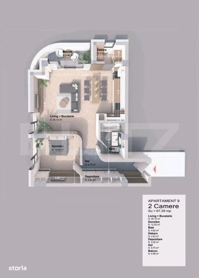 Apartament cu 2 camere în Rediu