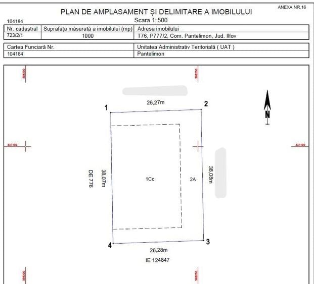 Teren Construcții intravilan de 1000 mp, în Sud