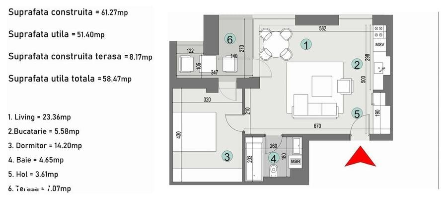 Apartament cu 2 camere în Dămăroaia