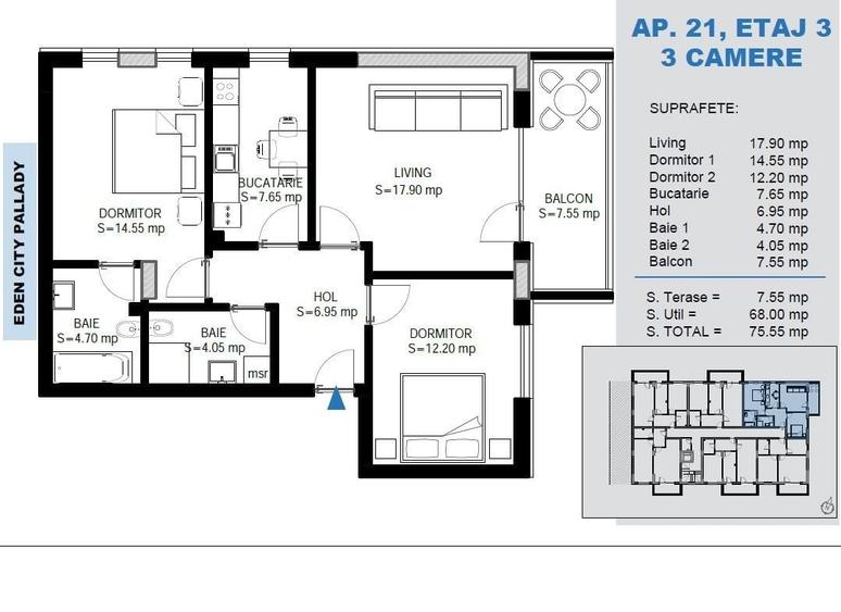 Apartament cu 3 camere decomandat în Theodor Pallady