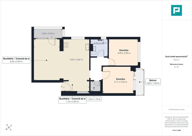 Apartament cu 3 camere decomandat în Nufărul