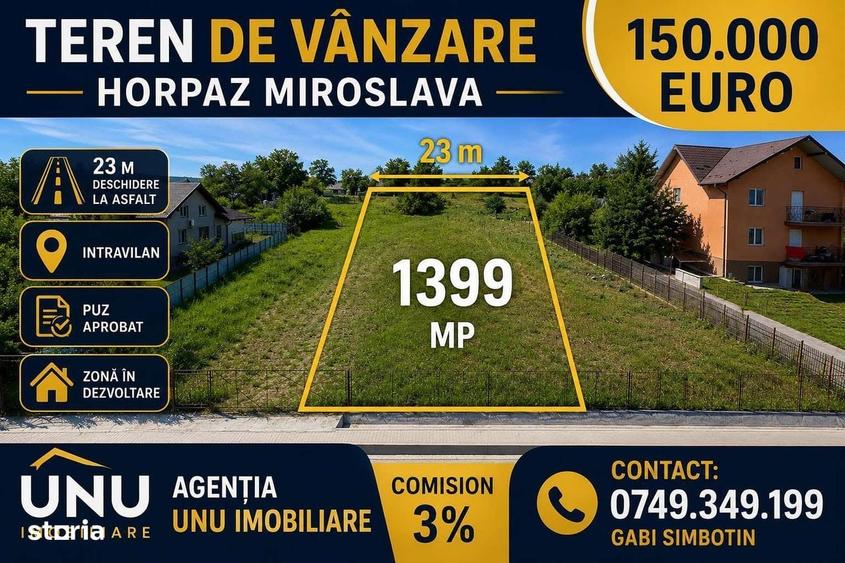 Teren intravilan Horpaz Miroslava, Iasi 1399 mp 23m deschidere asfalt - 1