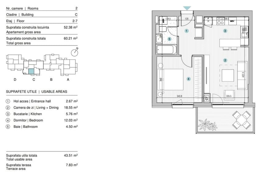 Apartament cu 2 camere decomandat în Băneasa