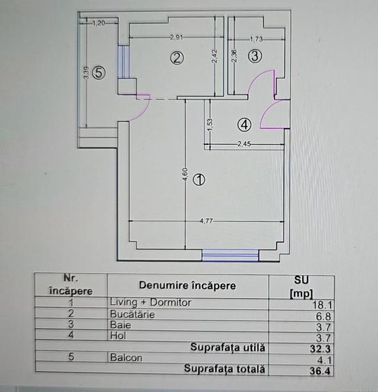 Apartament cu 2 camere în Nord-Est