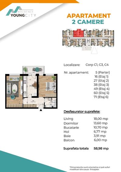 APARTAMENT 2 CAMERE | 58.98MP | ACCES METROU BERCENI | COMISION 0% - 7