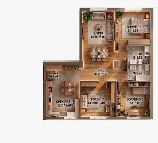 Apartament cu 4 camere, mobilat în Central