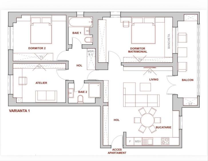 Apartament cu 4 camere decomandat în Central