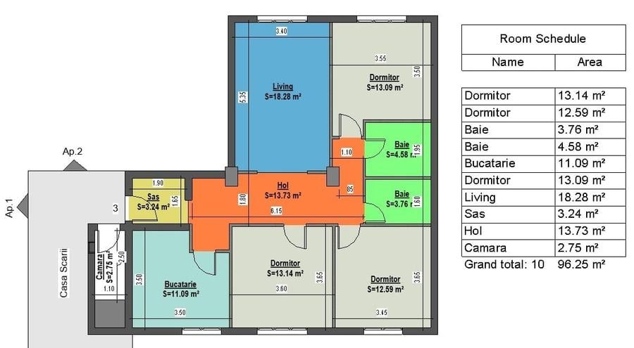Apartament cu 4 camere, mobilat în Central