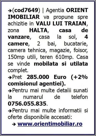 Casă cu 4 camere cu Teren 610 Mp în Valu lui Traian