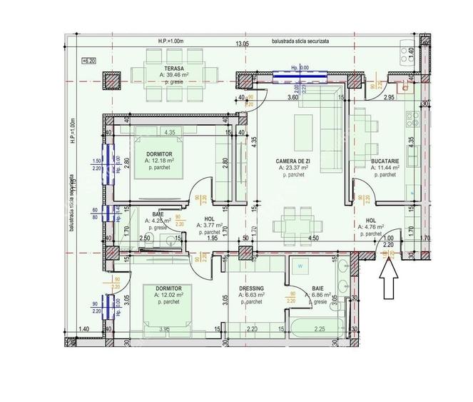 Apartament cu 3 camere, mobilat în Central