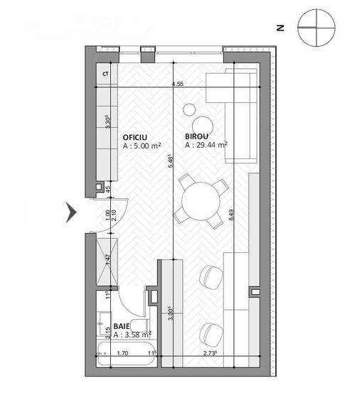 Apartament nou cu 1 camera, 40mp, etaj 2, zona Cipariu