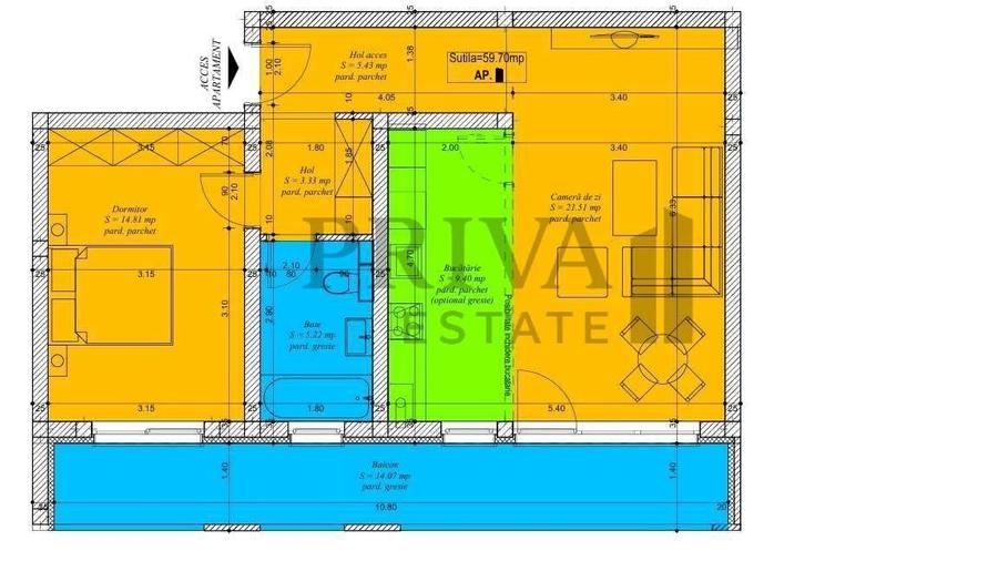 Apartament cu 2 camere decomandat, mobilat în Giroc