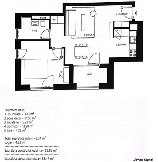Apartament cu 2 camere decomandat, mobilat în Bucureștii Noi