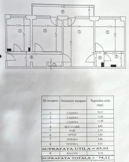 Apartament cu 3 camere semidecomandat în Tei
