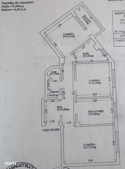 Apartament cu 3 camere în Brotăcei