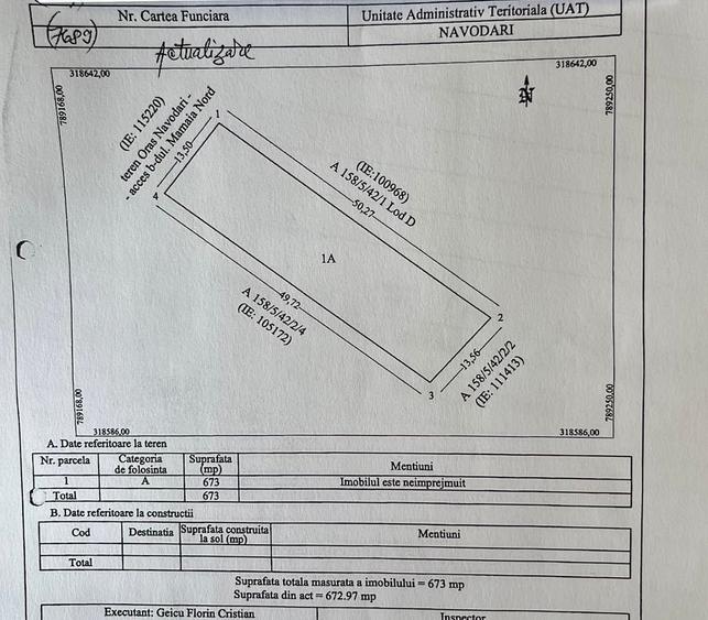 Teren Construcții intravilan de 673 mp, în Nord