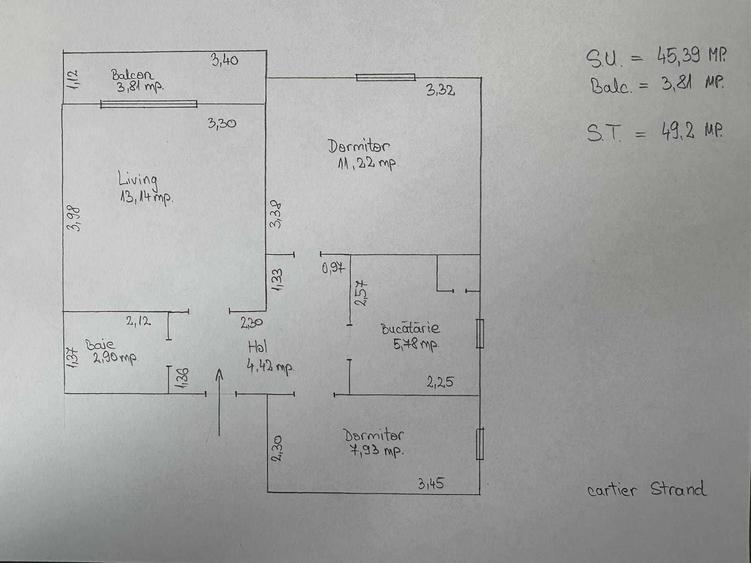 Apartament cu 3 camere decomandat în Ștrand