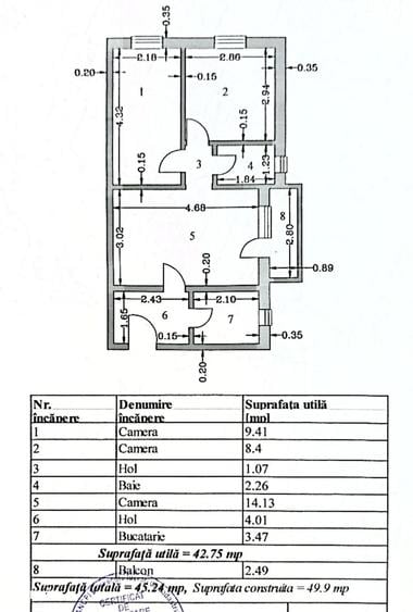 Apartament cu 3 camere semidecomandat în Central