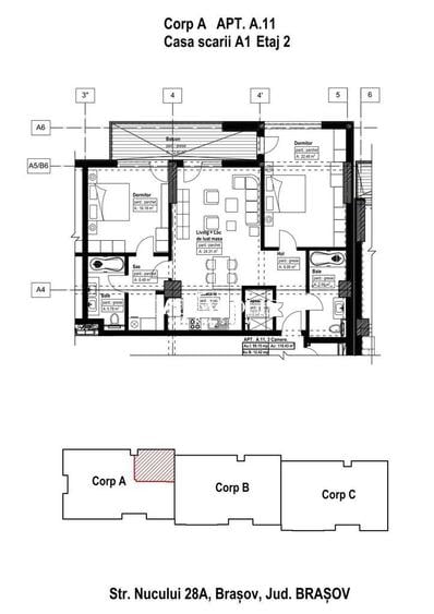 Apartament cu 3 camere semidecomandat în Noua