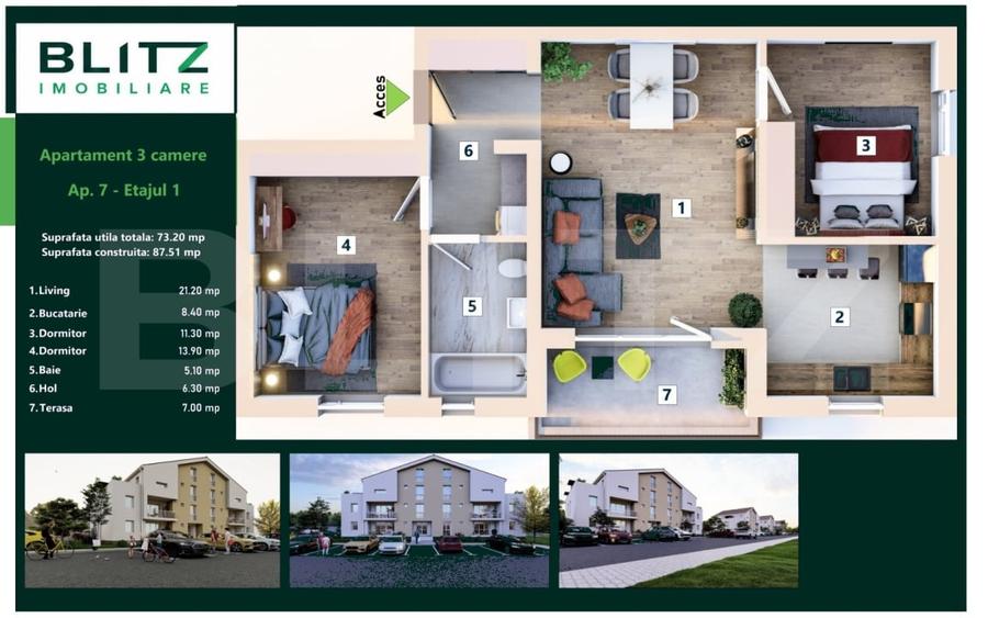 Apartament cu 3 camere decomandat în Sânpetru