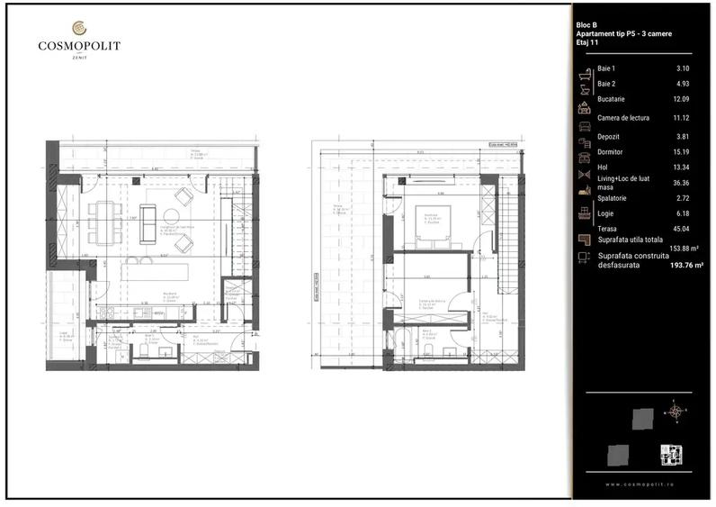 Penthouse cu 3 camere decomandat, mobilat în Răcădău